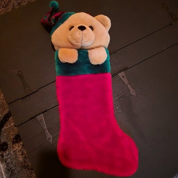 21 Inch Bear / Pooh red / green Christmas Stocking - Picture 1 of 1